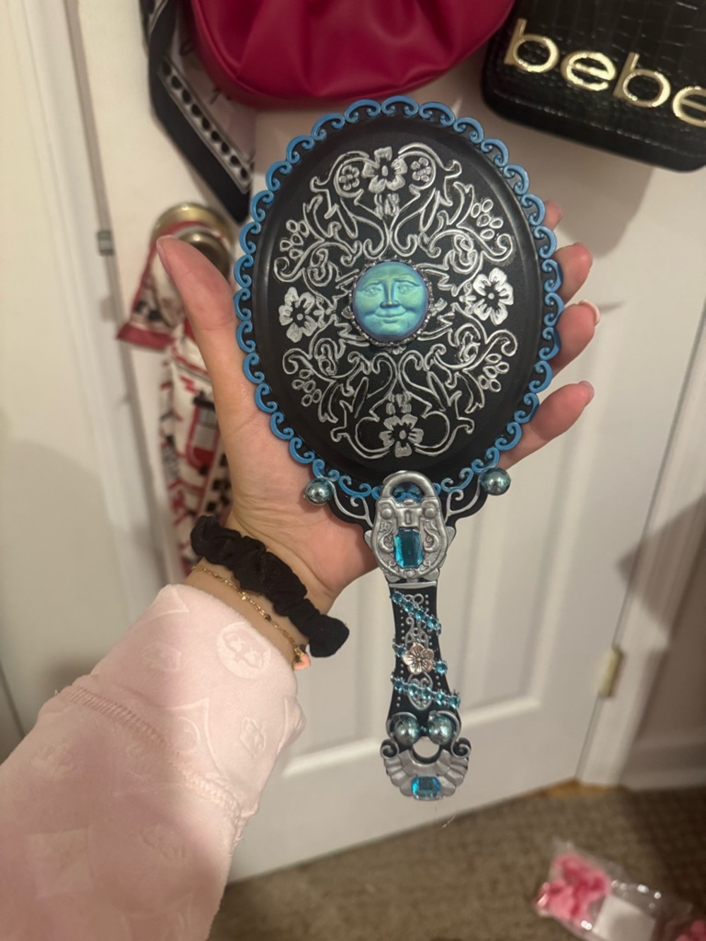 LAST 1: Kirks Folly inspired whimsical black silver and blue mirror handmade